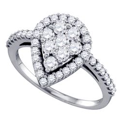 1.03 CTW Diamond Teardrop-shape Anniversary Bridal Ring 10KT White Gold - REF-75N2F