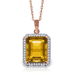 Genuine 5.4 ctw Citrine & Diamond Necklace Jewelry 14KT Rose Gold - REF-70Z5N