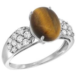 Natural 2.65 ctw tiger-eye & Diamond Engagement Ring 14K White Gold - REF-56Y2X