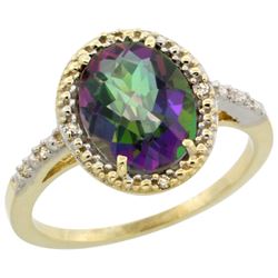 Natural 2.42 ctw Mystic-topaz & Diamond Engagement Ring 10K Yellow Gold - REF-25X5A