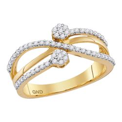 0.33 CTW Diamond Flower Cluster Crossover Ring 10KT Yellow Gold - REF-33Y8X