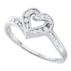 0.07 CTW Diamond Heart Love Ring 10KT White Gold - REF-10X5Y