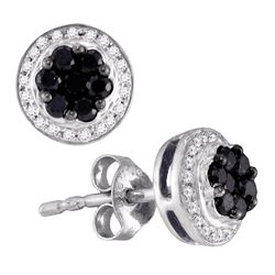 0.51 CTW Black Color Diamond Flower Cluster Earrings 10KT White Gold - REF-22H4M