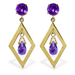 Genuine 2.4 ctw Amethyst Earrings Jewelry 14KT Yellow Gold - REF-39F3Z