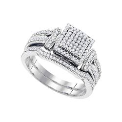 0.40 CTW Diamond Cluster Bridal Engagement Ring 10KT White Gold - REF-41H9M
