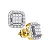 1 CTW Princess Diamond Square Cluster Stud Earrings 14KT Yellow Gold - REF-101N9F