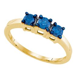 0.50 CTW Blue Color Diamond 3-stone Bridal Ring 10KT Yellow Gold - REF-26M9H