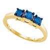 Image 1 : 0.50 CTW Blue Color Diamond 3-stone Bridal Ring 10KT Yellow Gold - REF-26M9H
