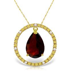 Genuine 6.6 ctw Garnet & Diamond Necklace Jewelry 14KT Yellow Gold - REF-52X9M