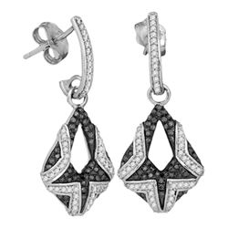 0.50 CTW Black Color Diamond Dangle Earrings 10KT White Gold - REF-52M4H