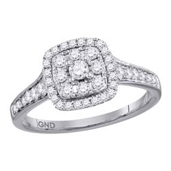 0.63 CTW Diamond Halo Cluster Bridal Engagement Ring 14KT White Gold - REF-82F4N