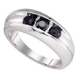 0.95 CTW Mens Black Color Diamond Wedding Ring 10KT White Gold - REF-34H4M