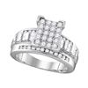 Image 1 : 1 CTW Diamond Cinderella Cluster Bridal Ring 10KT White Gold - REF-65N8F