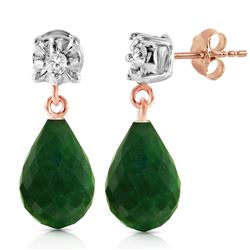Genuine 17.66 ctw Green Sapphire Corundum & Diamond Earrings Jewelry 14KT Rose Gold - REF-37R4P