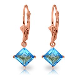 Genuine 3.2 ctw Blue Topaz Earrings Jewelry 14KT Rose Gold - REF-30P2H