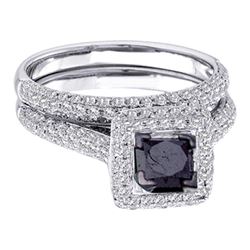 1.25 CTW Black Princess Diamond Solitaire Pave Bridal Ring 14k White Gold - REF-85F4N