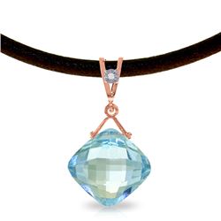 Genuine 8.76 ctw Blue Topaz & Diamond Necklace Jewelry 14KT Rose Gold - REF-30W6Y