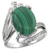 Natural 7.28 ctw malachite & Diamond Engagement Ring 14K White Gold - REF-86N7G