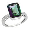 Natural 5.42 ctw Mystic-topaz & Diamond Engagement Ring 14K White Gold - REF-61H9W