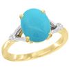 Natural 2.41 ctw Turquoise & Diamond Engagement Ring 10K Yellow Gold - REF-31X5A