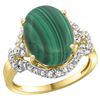 Natural 7.41 ctw malachite & Diamond Engagement Ring 14K Yellow Gold - REF-82H7W