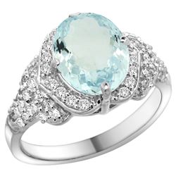 Natural 2.62 ctw aquamarine & Diamond Engagement Ring 14K White Gold - REF-112K5R