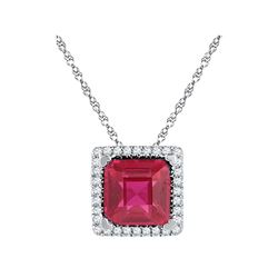 1.85 CTW Cushion Created Ruby Solitaire Diamond Pendant 10KT White Gold - REF-13K4W