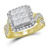 Image 1 : 1.65 CTW Princess Diamond Cluster Bridal Engagement Ring 14KT Yellow Gold - REF-187M4H