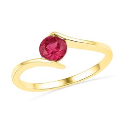 0.75 CTW Created Ruby Solitaire Ring 10KT Yellow Gold - REF-8Y9X