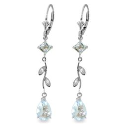 Genuine 3.97 ctw Aquamarine & Diamond Earrings Jewelry 14KT White Gold - REF-56M4T