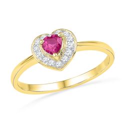 0.10 CTW Created Pink Sapphire Heart Love Ring 10KT Yellow Gold - REF-12M2H