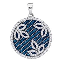 0.75 CTW Blue Color Diamond Circle Floral Pendant 10KT White Gold - REF-37M5H