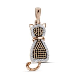 0.25 CTW Red Color Diamond Kitty Cat Animal Pendant 10KT Rose Gold - REF-30H2M