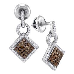 0.50 CTW Cognac-brown Color Diamond Diagonal Earrings 10KT White Gold - REF-26H9M