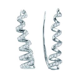 0.24 CTW Diamond Coil Climber Earrings 10KT White Gold - REF-25M4H
