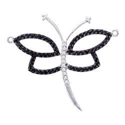 0.43 CTW Black Color Diamond Dragonfly Bug Pendant 14KT White Gold - REF-25Y4X