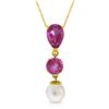 Genuine 5.25 ctw Pink Topaz, Blue Topaz & Pearl Necklace Jewelry 14KT Yellow Gold - REF-26H6X