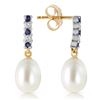 Genuine 8.3 ctw Sapphire, Pearl & Diamond Earrings Jewelry 14KT Yellow Gold - REF-28Z8N