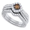 1.15 CTW Cognac-brown Diamond Halo Bridal Ring 14KT White Gold - REF-127H4M