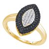 0.40 CTW Black Color Diamond Cluster Ring 10KT Yellow Gold - REF-22H4M