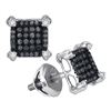 Image 1 : 0.25 CTW Black Color Diamond Square Cluster Earrings 10KT White Gold - REF-14X9Y