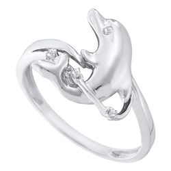 0.03 CTW Diamond Dolphin Animal Ring 10KT White Gold - REF-12Y8X