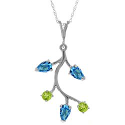 Genuine 0.95 ctw Blue Topaz & Peridot Necklace Jewelry 14KT White Gold - REF-32A2K