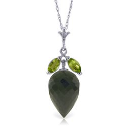 Genuine 12.75 ctw Black Spinel & Peridot Necklace Jewelry 14KT White Gold - REF-27F6Z