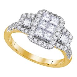 1.02 CTW Princess Diamond Rectangle Cluster Bridal Ring 14KT Yellow Gold - REF-119X9Y