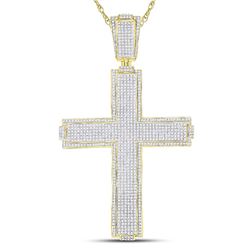 2.48 CTW Mens Diamond Roman Cross Charm Pendant 10KT Yellow Gold - REF-247N4F