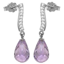 Genuine 4.78 ctw Amethyst & Diamond Earrings Jewelry 14KT White Gold - REF-46A2K