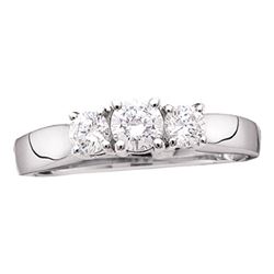 0.52 CTW Diamond 3-stone Bridal Engagement Ring 14KT White Gold - REF-59M9H