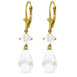 Genuine 11 ctw White Topaz Earrings Jewelry 14KT Yellow Gold - REF-39K3V