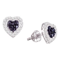 0.33 CTW Black Color Diamond Heart Screwback Earrings 10KT White Gold - REF-26X9Y